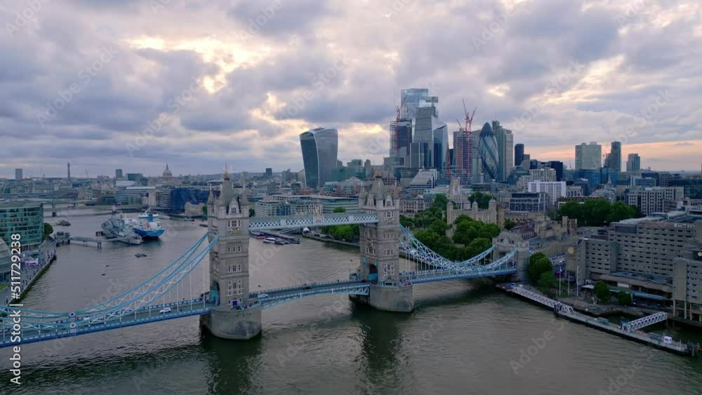 Famous Tower Bridge and City of London in the evening - aerial view - travel photography Famous Tower Bridge and City of London in the evening - aerial view - travel photography