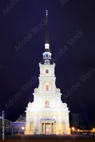 cathedral temple in petropavlovskaya fortress at night photo