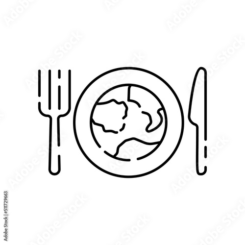 Global food crisis world line icon. Grain, wheat or cornflour. Hunger, poverty and famin. Help market flour price. Outline poor famine vector icon photo