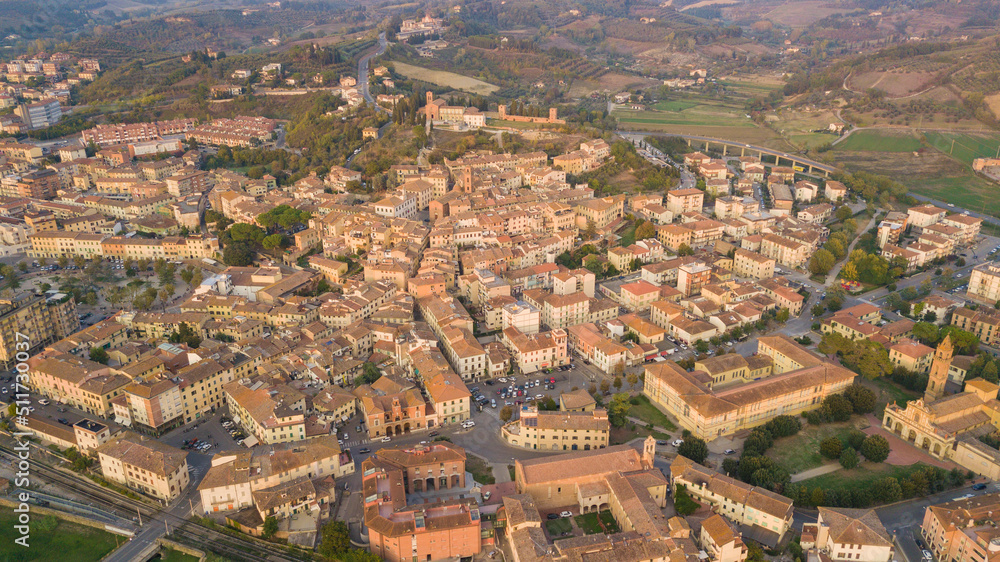 aerial view of the tuscan town of castelfiorentino at sunset