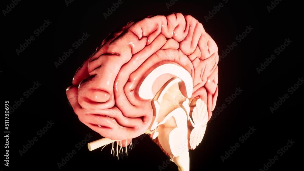 Human brain Anatomical Model 3D glossy brain on brain screen. Rotation ...