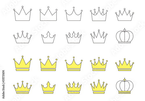 シンプルな王冠アイコンセット 線画