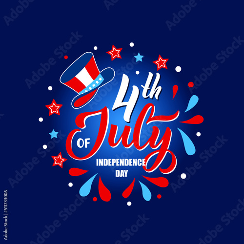 Happy 4th of July handwritten text isolated on white background. Vector illustration. Modern brush ink calligraphy, lettering for Independence Day in USA as greeting card, banner, poster, logo