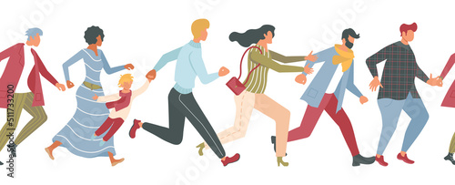 Group of colorful Jogging people seamless border