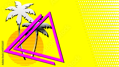 summer tropical palms silhouette hawaii background postal colorful illustration retro style in vector format