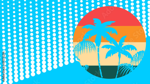 summer palms silhouette hawaii background postal colorful illustration retro style in vector format