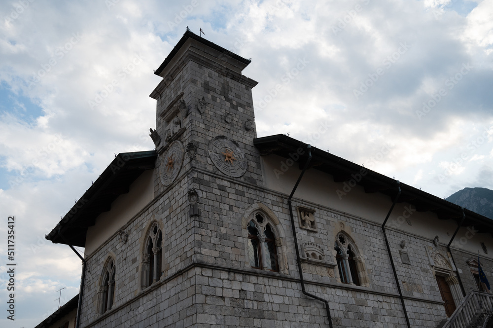 Naklejka premium Italy, June 2022: view of the village of Venzone, destroyed and rebuilt after the 1976 earthquake, in the Friuli Venezia Giulia region