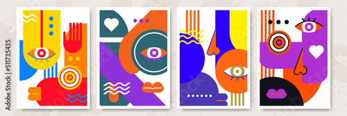 Abstract pop art collage surrealism face design vector illustration. Designed for NFT, token, wallpaper, poster, crypto, punk, aesthetic poster. NFT token in crypto artwork for blockchain digital art