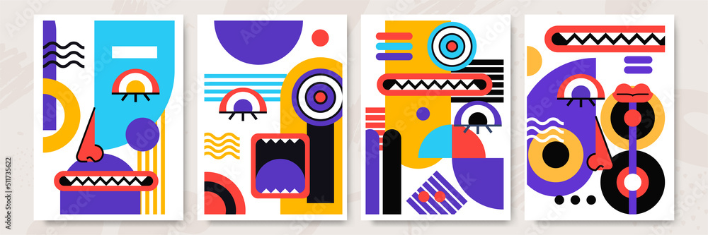 Fototapeta premium Abstract pop art collage surrealism face design vector illustration. Designed for NFT, token, wallpaper, poster, crypto, punk, aesthetic poster. NFT token in crypto artwork for blockchain digital art