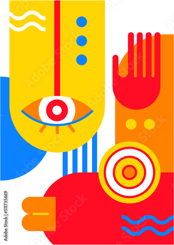 Abstract pop art collage surrealism face design vector illustration. Designed for NFT, token, wallpaper, poster, crypto, punk, aesthetic poster. NFT token in crypto artwork for blockchain digital art