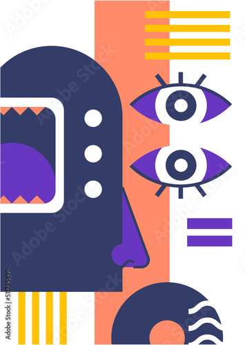 Abstract pop art collage surrealism face design vector illustration. Designed for NFT, token, wallpaper, poster, crypto, punk, aesthetic poster. NFT token in crypto artwork for blockchain digital art