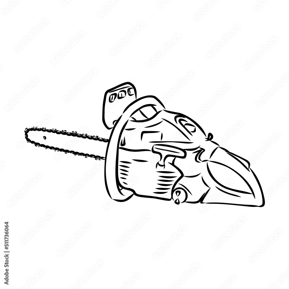 Doodle illustration of a chainsaw. Gardening power tools. The cutting of trees. Building tool. Doodle illustration of a chainsaw. Gardening power tools. The cutting of trees. Building tool.
