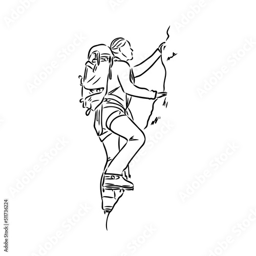 climber climbing a cliff, rock climber vector sketch