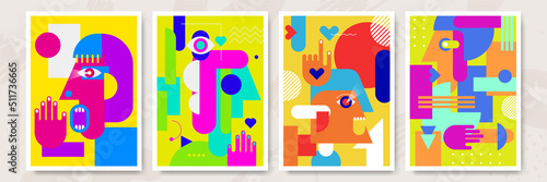 Abstract pop art collage surrealism face design vector illustration. Designed for NFT, token, wallpaper, poster, crypto, punk, aesthetic poster. NFT token in crypto artwork for blockchain digital art