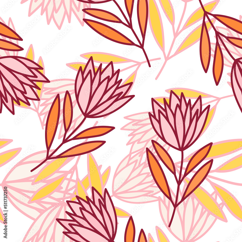 Beautiful flower seamless pattern. Simple outline floral wallpaper. Beautiful flower seamless pattern. Simple outline floral wallpaper.
