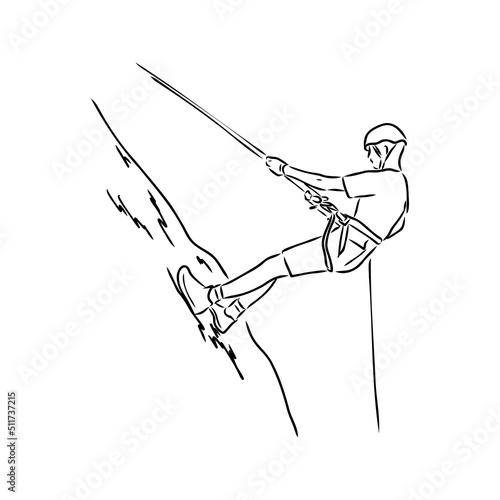 climber climbing a cliff, rock climber vector sketch