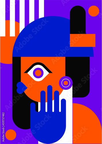 Abstract pop art collage surrealism face design vector illustration. Designed for NFT, token, wallpaper, poster, crypto, punk, aesthetic poster. NFT token in crypto artwork for blockchain digital art