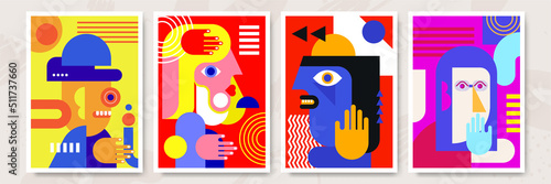 Abstract pop art collage surrealism face design vector illustration. Designed for NFT, token, wallpaper, poster, crypto, punk, aesthetic poster. NFT token in crypto artwork for blockchain digital art