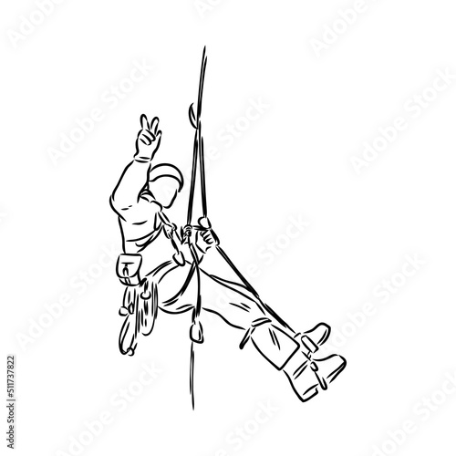 climber climbing a cliff, rock climber vector sketch