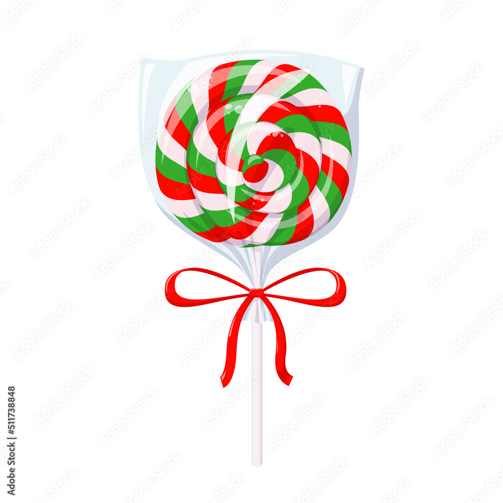 Christmas lollipop in transparent pack with bow