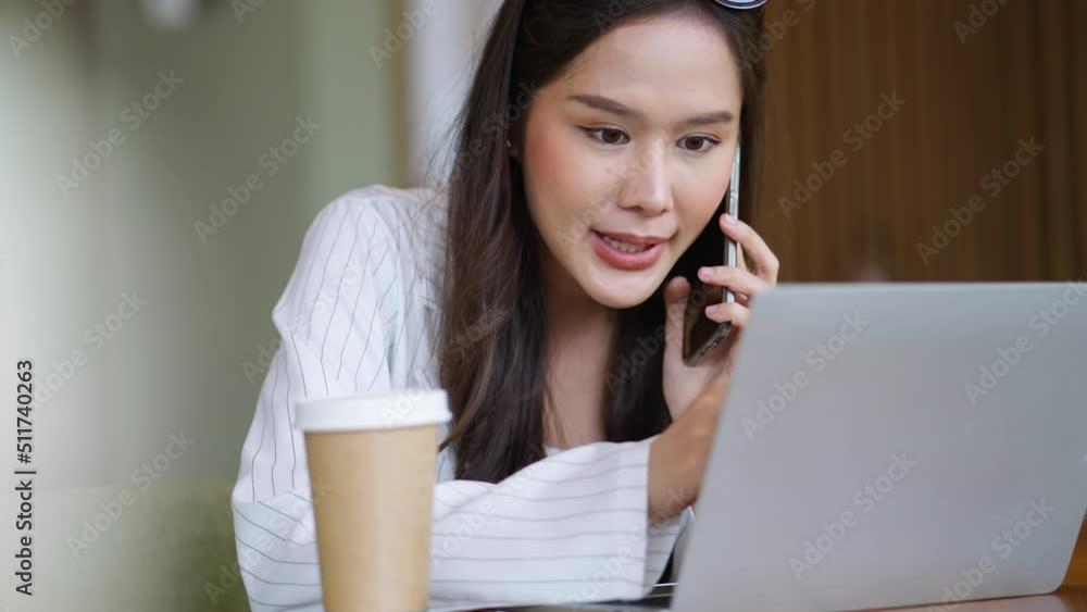 smart attractive asian female business woman casual cloth freelance work leisure relax working with tablet and smartphone at cafe restaurant urban lifestyle digital nomad working in co working space smart attractive asian female business woman casual cloth freelance work leisure relax working with tablet and smartphone at cafe restaurant urban lifestyle digital nomad working in co working space