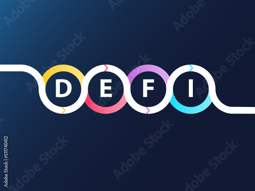 Decentralized Finance or De Fi text as vector illustration. Concept for modern Web 3.0 and iterative development. 