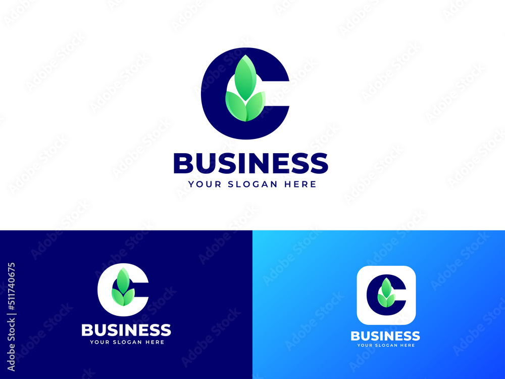 Letter C logo design with leaf concept green color pure nature logo ...