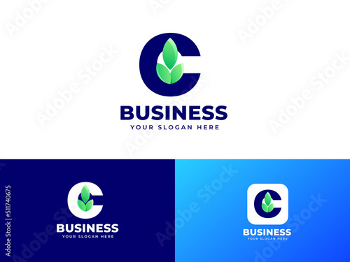 Letter C logo design with leaf concept green color pure nature logo concept simple initial leaf logo vector