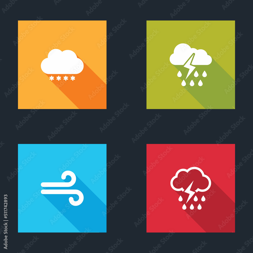 Set Cloud with snow, rain and lightning, Wind and icon. Vector Set Cloud with snow, rain and lightning, Wind and icon. Vector