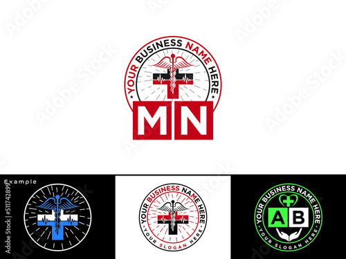 Initial MN Logo Letter, Colorful Mn nm Letter Logo Design For Hospital or Doctor