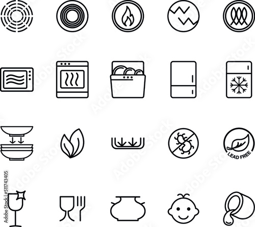 Set of vector icons. Dishes and pottery properties. Thin line icons. (ID: 511743405)