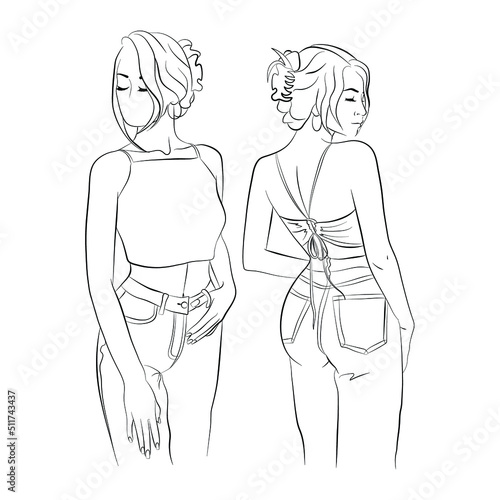 Vector illustration of a young woman in jeans and crop top