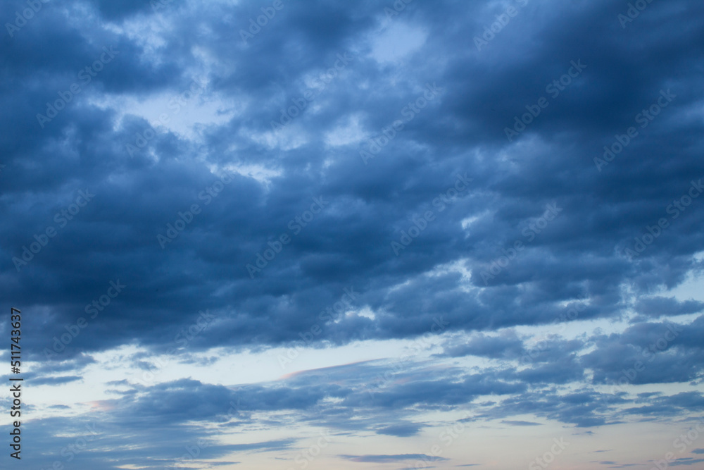 Natural background. Blue sky with clouds at sunset. Closeup. Natural background. Blue sky with clouds at sunset. Closeup.