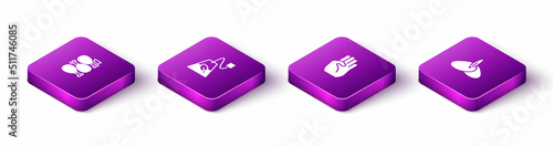 Set Isometric Tandoori chicken, Tea bag, Indian symbol hand and headgear turban icon. Vector