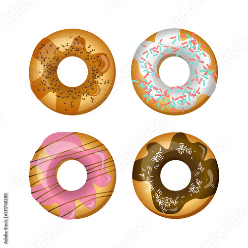 Colorful glazed donuts on a white background. Vector illustration