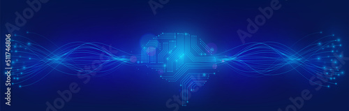 Futuristic digital human brain with circuit board elements is