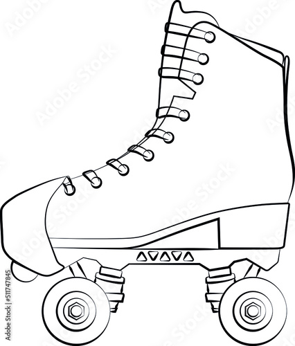 Roller skates shoes derby, Boots retro old school sport. Contour lines drawn, drawing