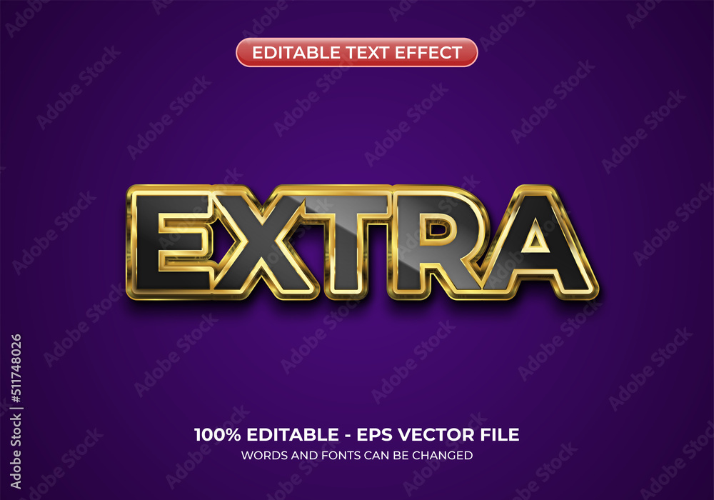 3d extra bold text effect. Editable glossy black and gold text effect with dark purple background
