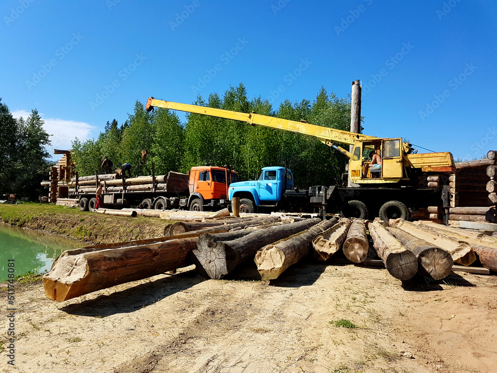 Preparation of logs for the construction of an eco-house.