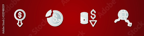 Set Dollar rate decrease, , Drop in crude oil price and Global economic crisis icon. Vector