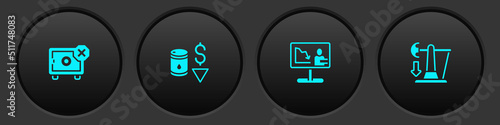 Set Safe, Drop in crude oil price, Global economic crisis news and icon. Vector