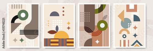 Modern abstract geometric poster cover. Minimal retro boho bauhaus composition shapes design. Colorful geometric background. Vector illustration.