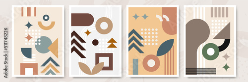 Modern abstract geometric poster cover. Minimal retro boho bauhaus composition shapes design. Colorful geometric background. Vector illustration.