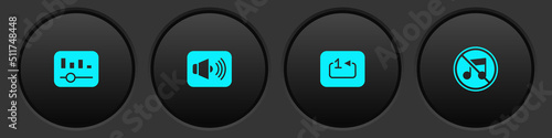 Set Music equalizer, Speaker volume, Repeat track music player and mute icon. Vector