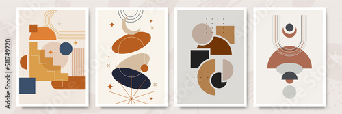 Modern minimalist abstract aesthetic illustrations with geometric shapes. Contemporary wall decor. Collection of creative artistic posters.