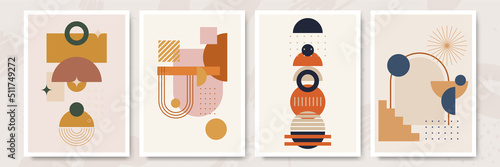 Modern minimalist abstract aesthetic illustrations with geometric shapes. Contemporary wall decor. Collection of creative artistic posters.