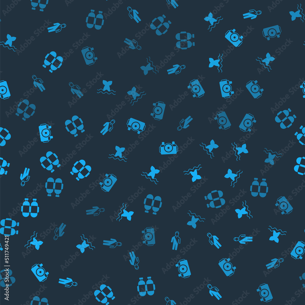 Set Wetsuit for scuba diving, Whale tail, Photo camera diver and Aqualung on seamless pattern. Vector Set Wetsuit for scuba diving, Whale tail, Photo camera diver and Aqualung on seamless pattern. Vector