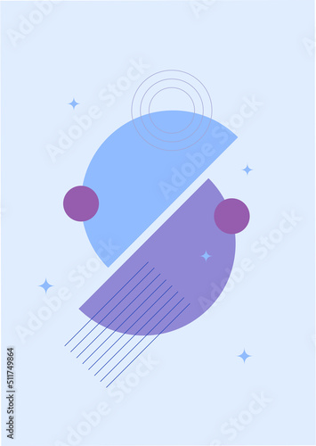 Modern abstract aesthetic set of geometric balance shapes, stairs and plants. Wall decor in boho style. Mid century vector print for cover, wallpaper, card, social media, interior decor