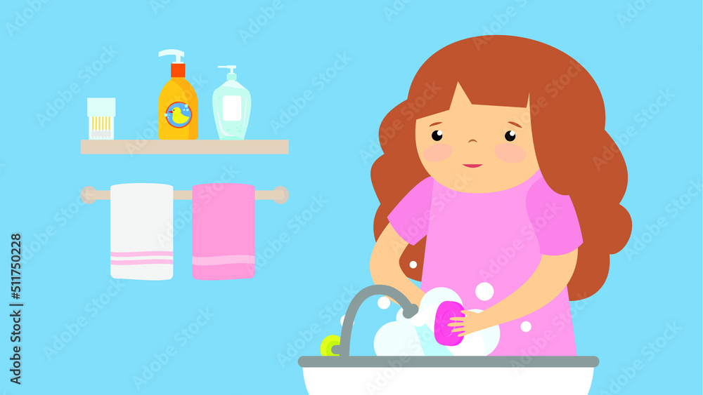 Naklejka premium child washing hands with soap