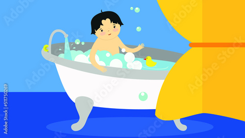 child bathes in the bath